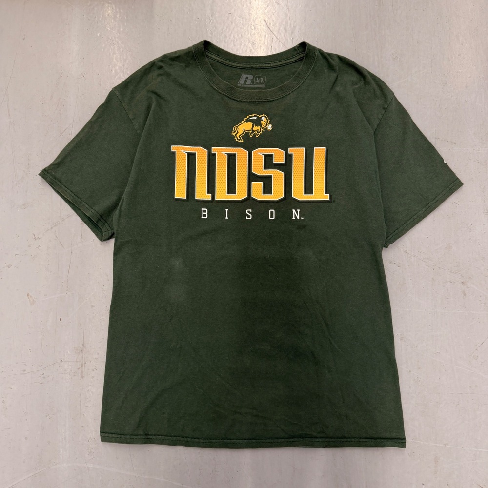 Russell Athletic NDSU Bison Mens Large Green Short Sleeve‎ Graphic T-Shirt NCAA